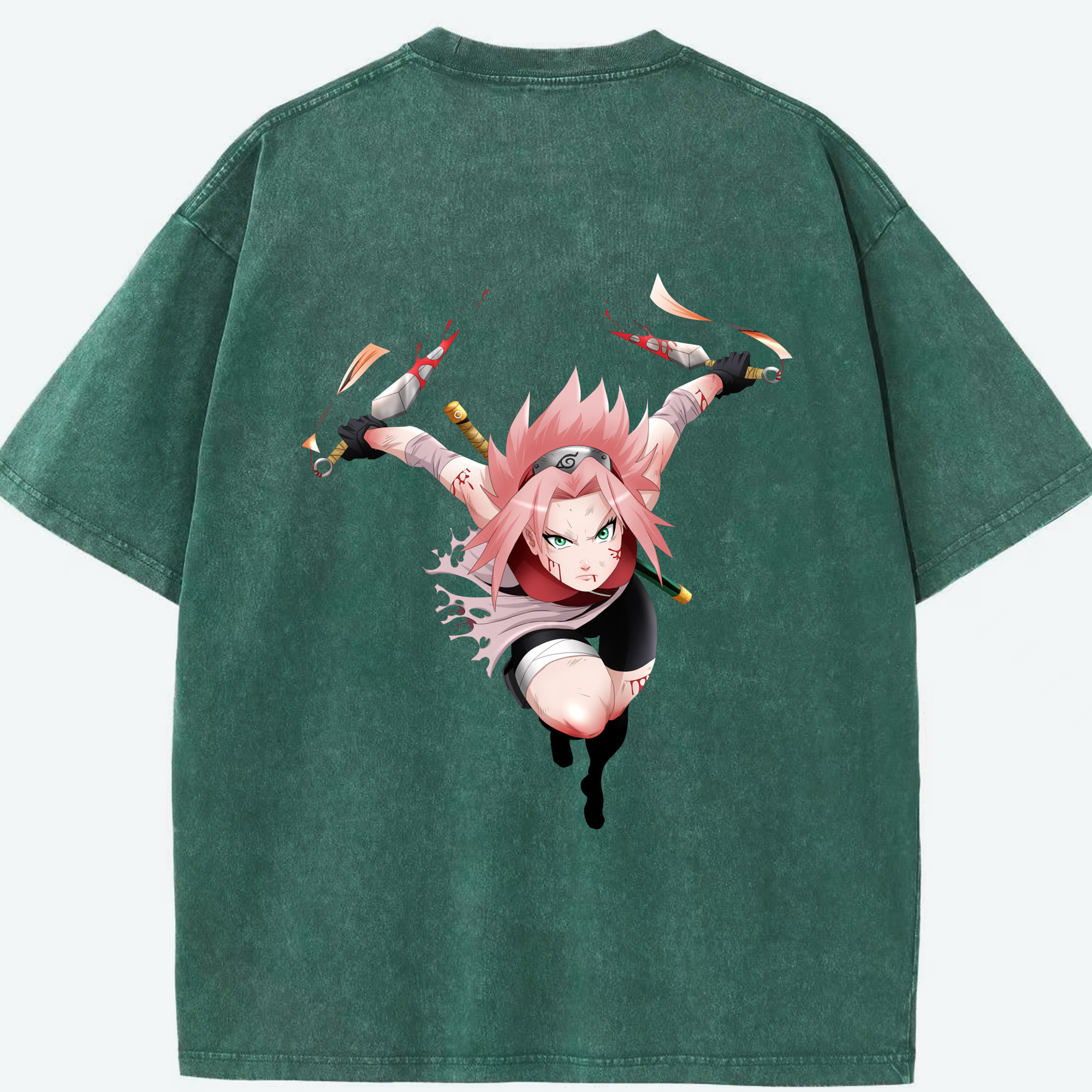 （画像用） NARUTO -ナルト- 春野サクラ Haruno Sakura 綿100% ヴィンテージ風 半袖Tシャツ（背面プリント）